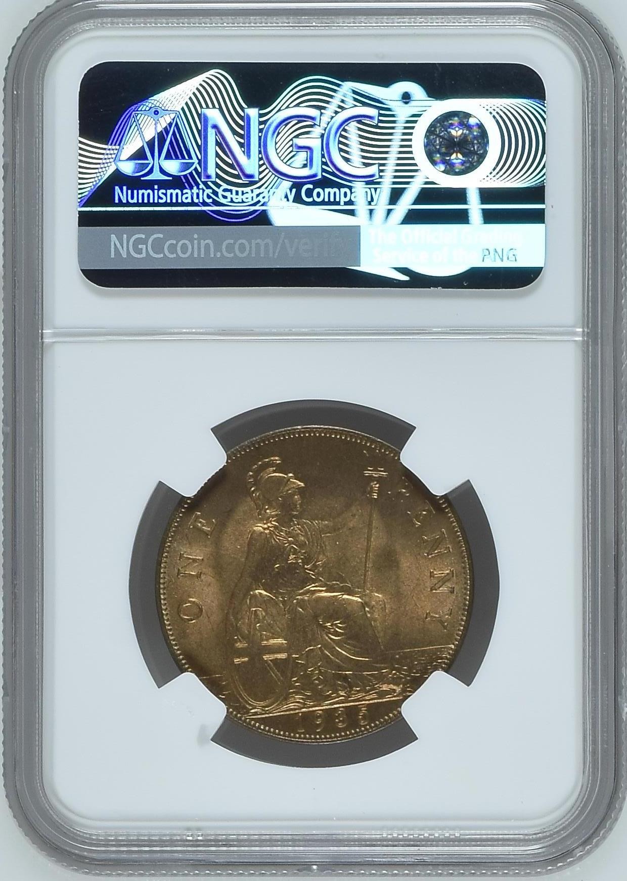 长老汇龙年精选第三场 1935 英国乔治五世1便士铜币，NGC MS64RB
