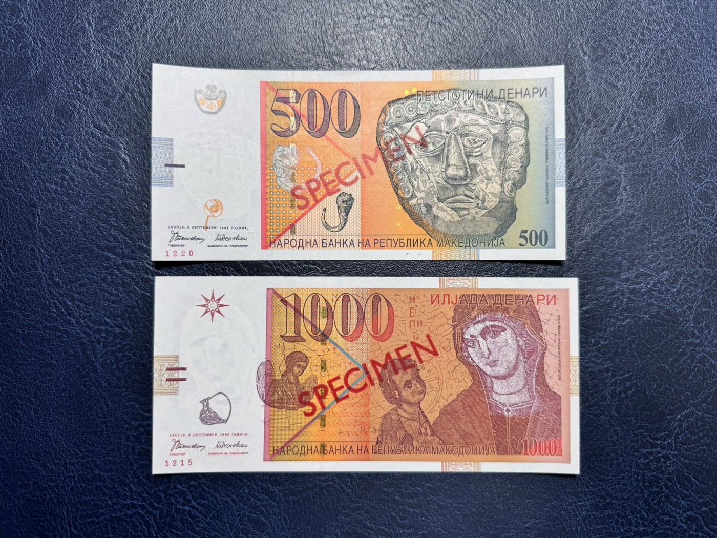 收藏联盟Quantum Auction 第332期拍卖  马其顿共和国1996年10到1000第纳尔样票 品相全新UNC 马赛克壁画