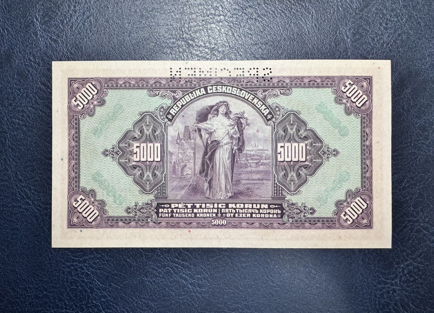 收藏联盟Quantum Auction 第332期拍卖  捷克斯洛伐克1920年5000克朗样票 品相UNC 大票幅
