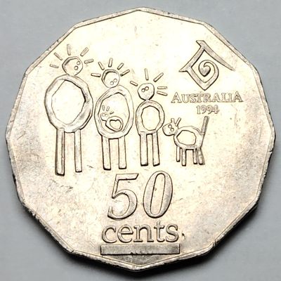 布加迪🐬～世界钱币🌾第 103 期 /  各国散币 - 澳大利亚🇦🇺 1994年 50便士 国际家庭年纪念币 32mm