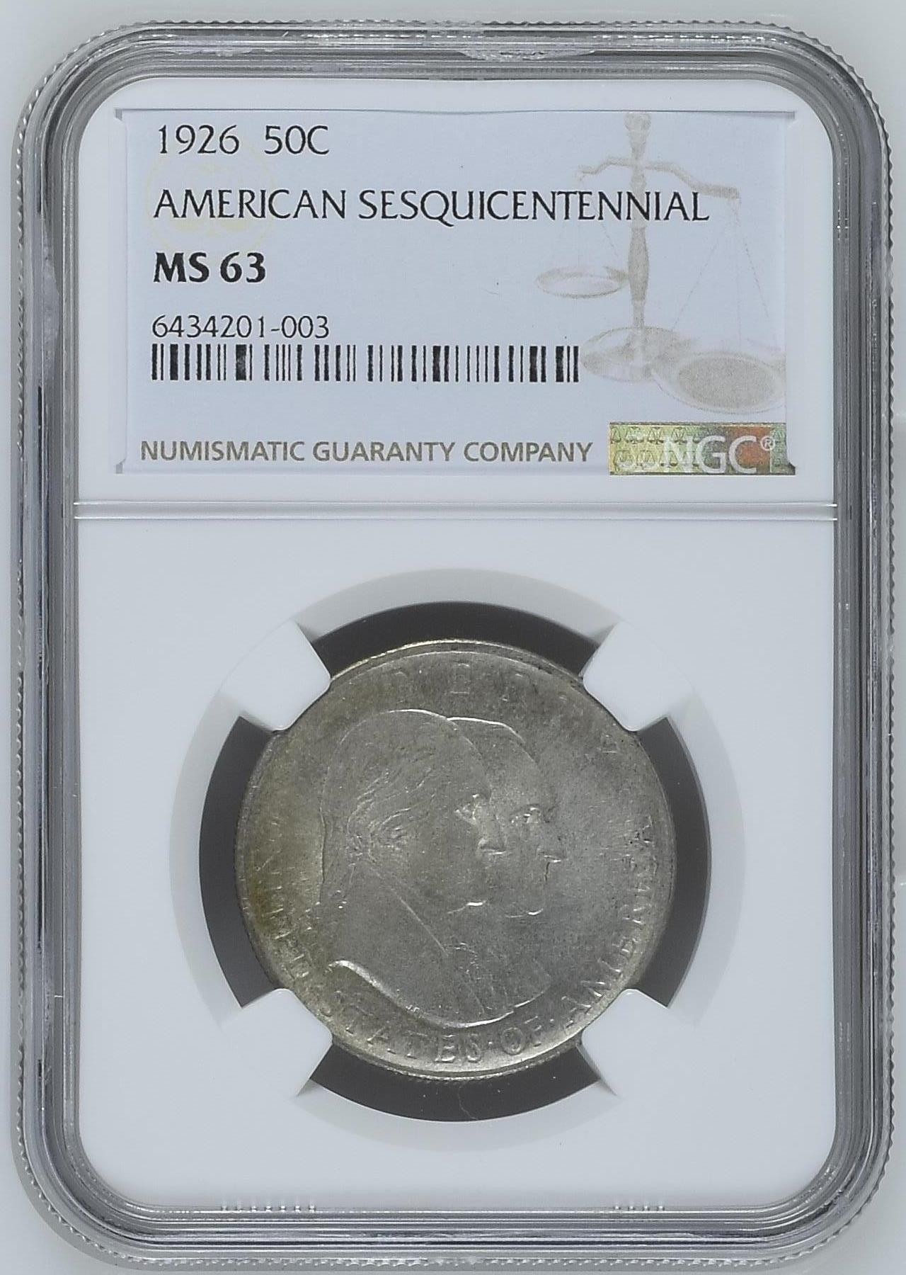长老汇龙年精选第三场 1926 美国建国150周年半圆美元银币，NGC MS63分