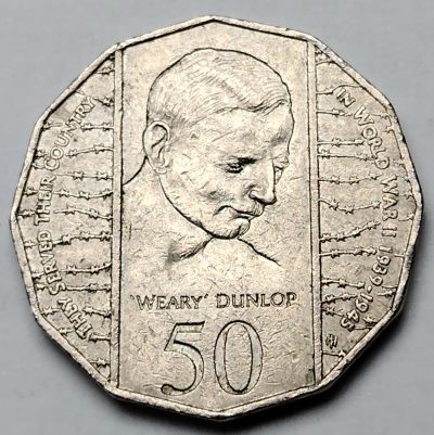 布加迪🐬～世界钱币🌾第 103 期 /  各国散币 - 澳大利亚🇦🇺 1995年 50分 纪念币二战胜利50周年 邓洛普爵士头像