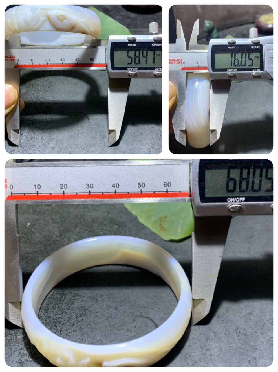 精美高玉化千层纹海洋玉髓手工雕刻莲花鲤鱼手镯一个！