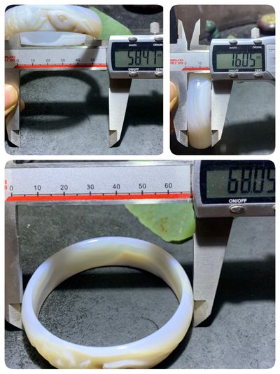 精美高玉化千层纹海洋玉髓手工雕刻莲花鲤鱼手镯一个！ 精美高玉化千层纹海洋玉髓手工雕刻莲花鲤鱼手镯一个！