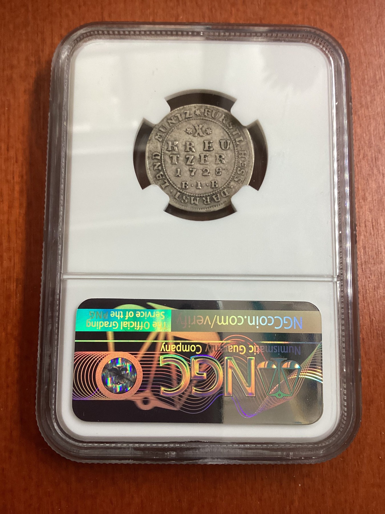 长老汇龙年精选第三场 1728 BIB 德国黑森和达姆斯特10克洛泽银币，NGC XF45分，更高分仅有4枚，近三百年的老物件，细节清晰可见