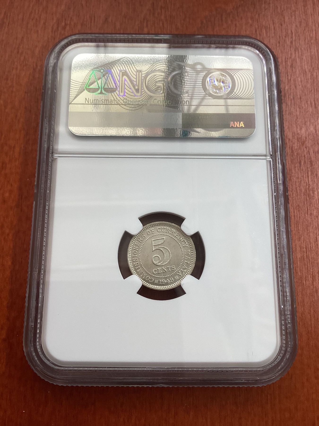 长老汇龙年精选第三场 1943 马来西亚乔治六世5分银币，NGC MS62分