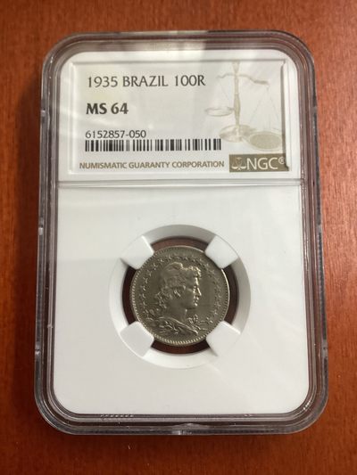 长老汇马年精选第十九场拍卖 1935巴西自由女神100瑞斯铜镍币，NGC MS64分