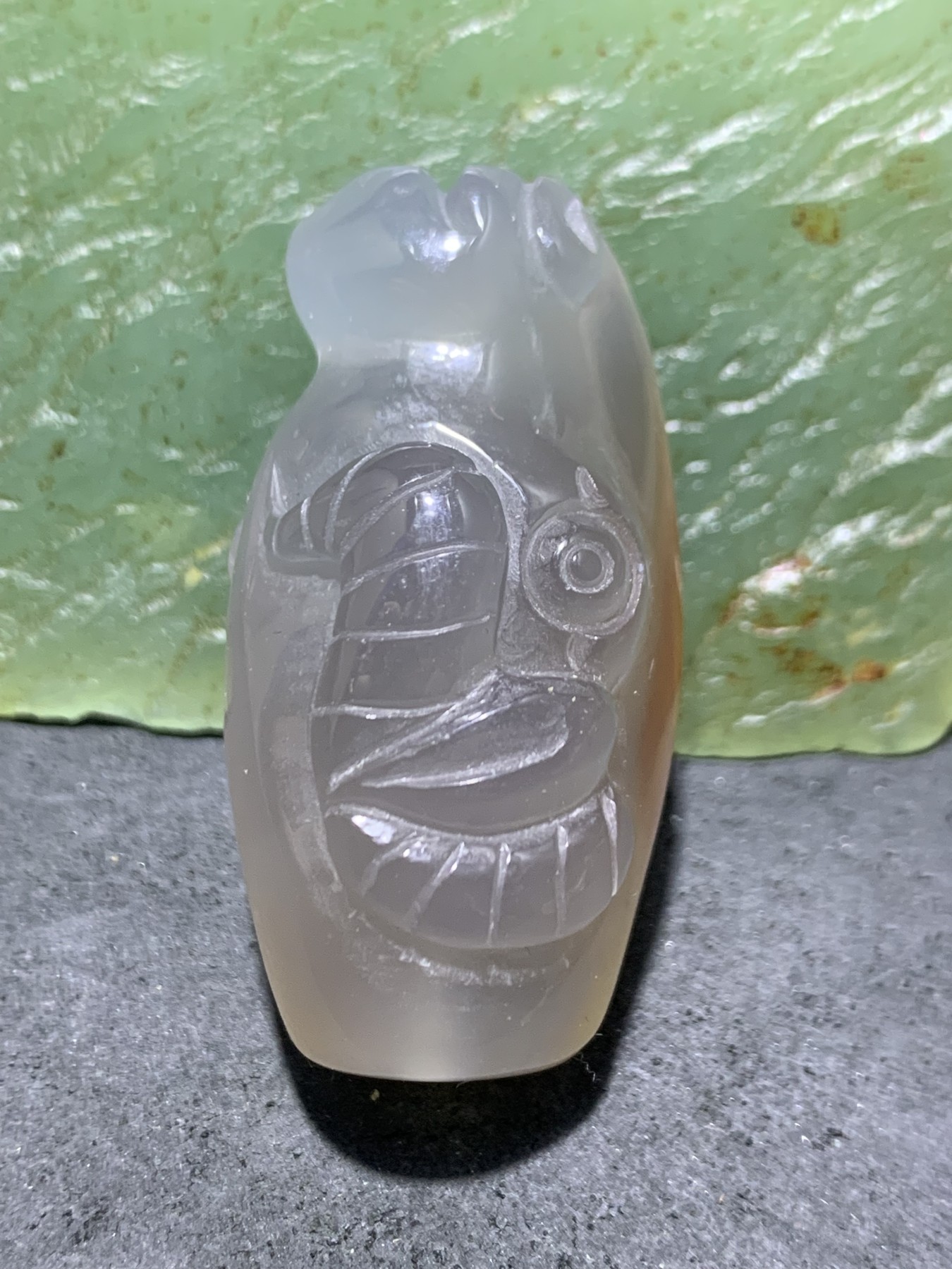 精美高玉化巴西玛瑙手工俏色巧雕领头羊桶珠一个！