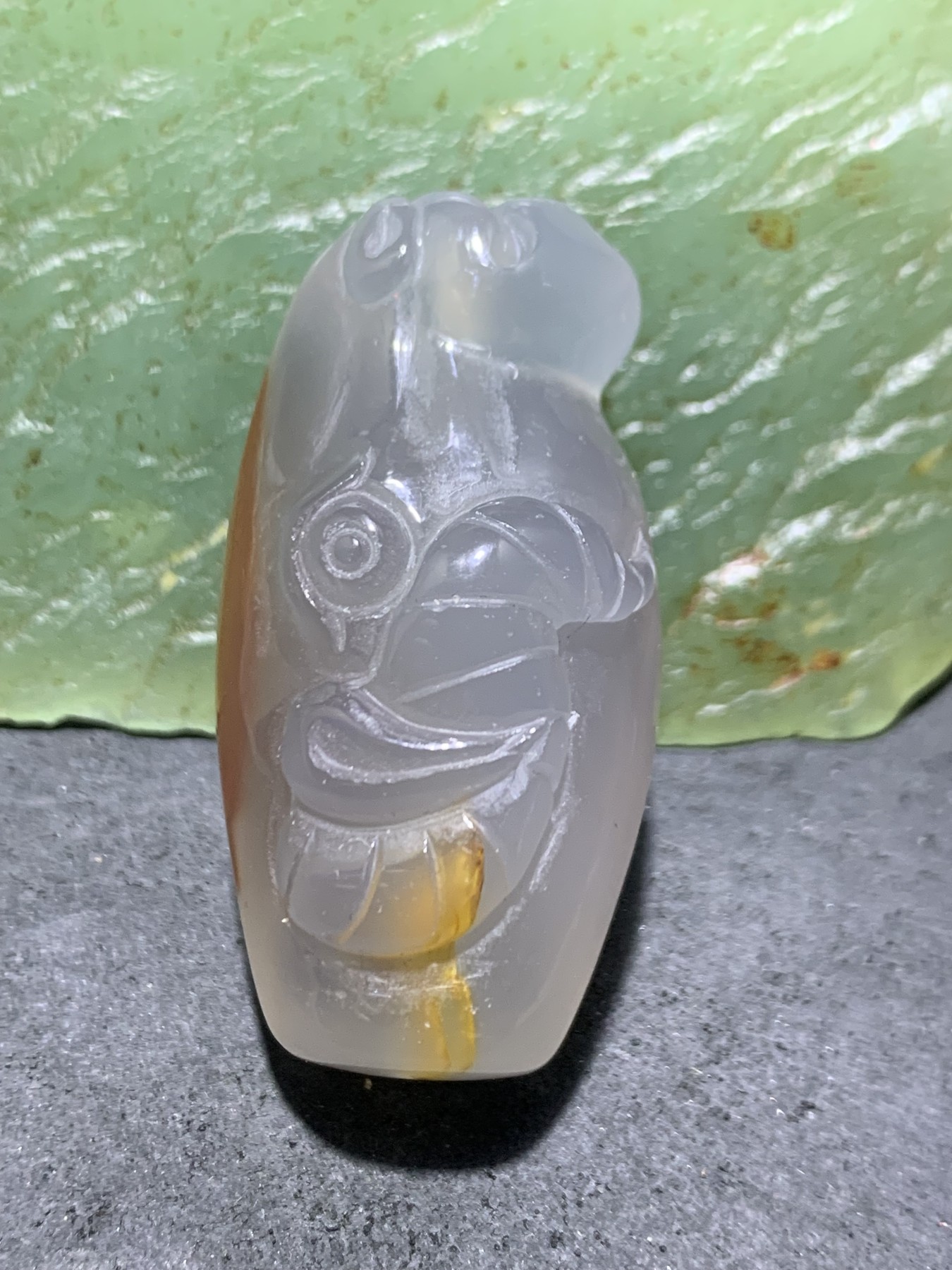 精美高玉化巴西玛瑙手工俏色巧雕领头羊桶珠一个！