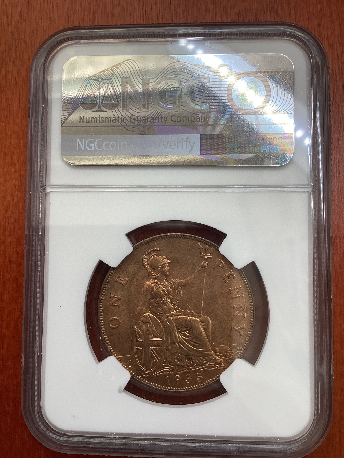 长老汇龙年精选第三场 1935 英国乔治五世1便士铜币，NGC MS64RB