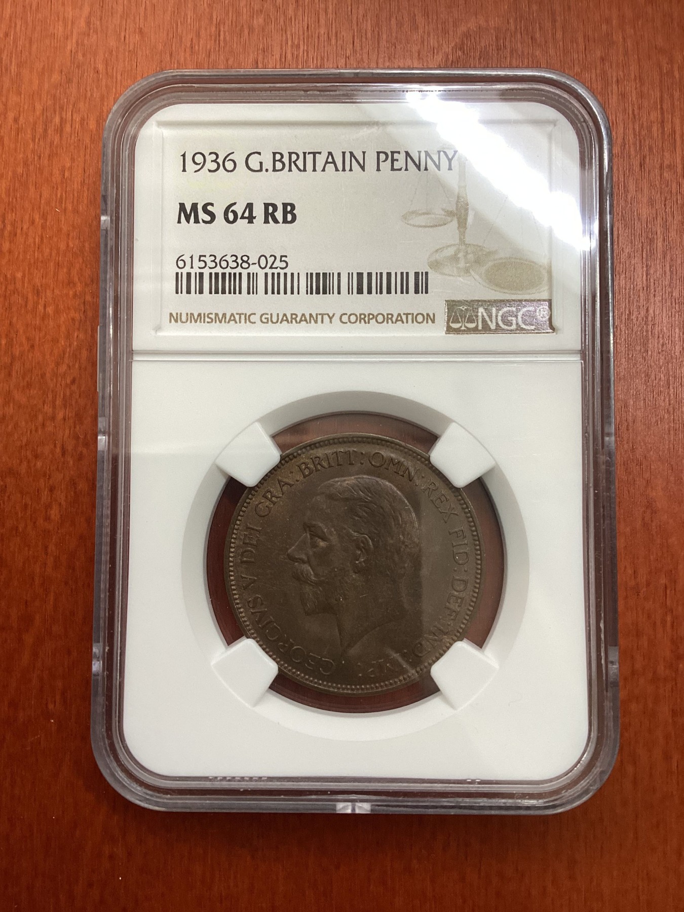 长老汇龙年精选第三场 1936 英国乔治五世1便士铜币，NGC MS64RB