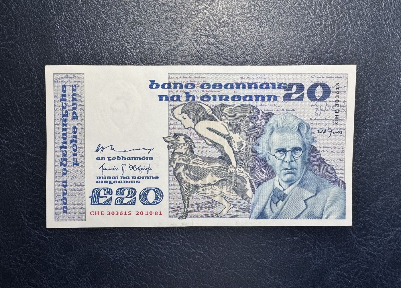 收藏联盟Quantum Auction 第332期拍卖  爱尔兰1981年20镑 品相UNC- 诗人叶芝 号码无47