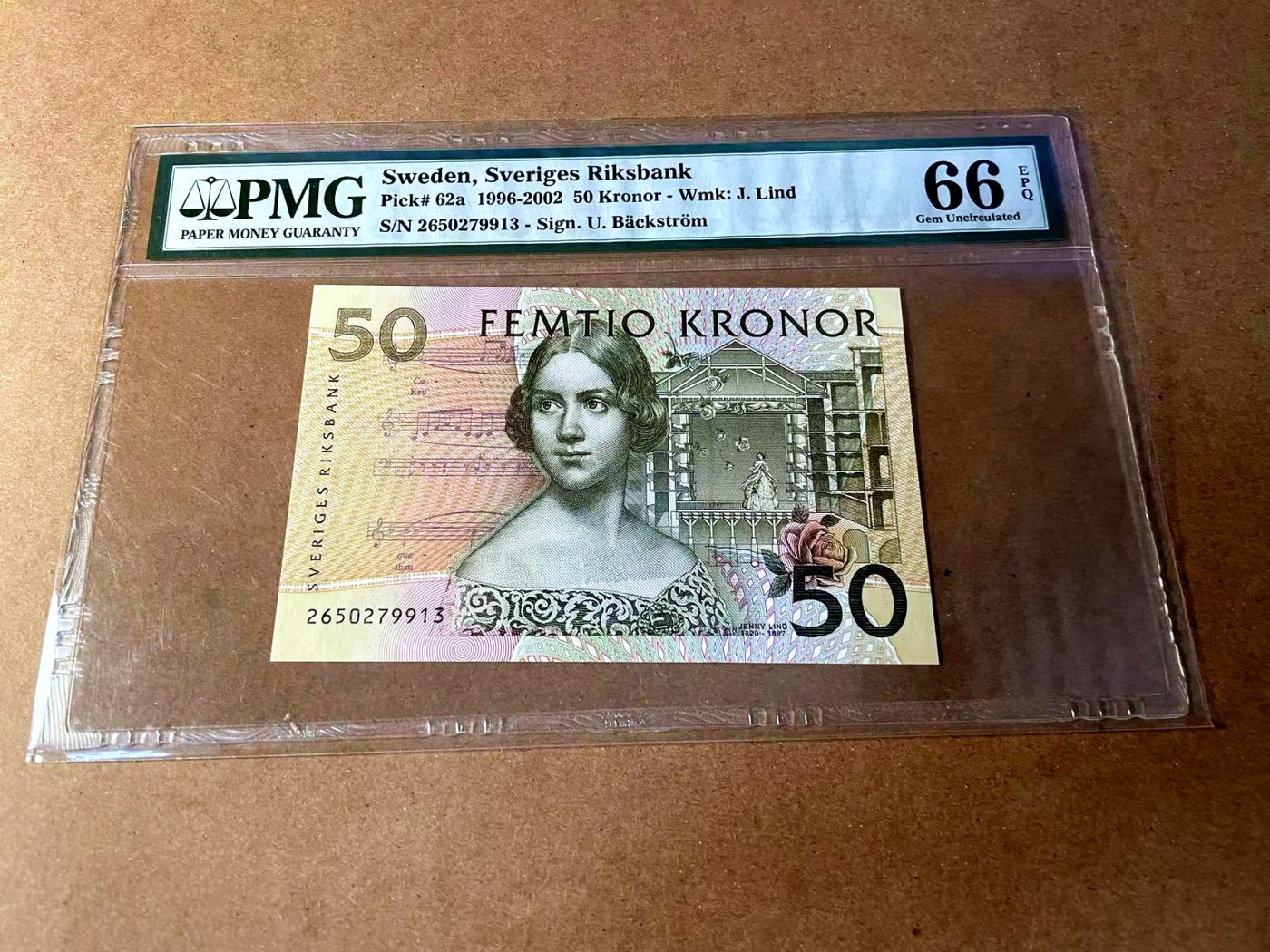 【Blue Auction】✨世界纸币精拍第449期【精】 【a版】瑞典 1996-2002年50克朗 PMG66EPQ 夜莺