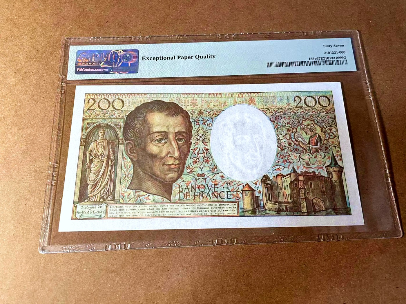 【Blue Auction】✨世界纸币精拍第449期【精】 【e版】法国 1992年200法郎 孟德斯鸠 PMG67EPQ 高分