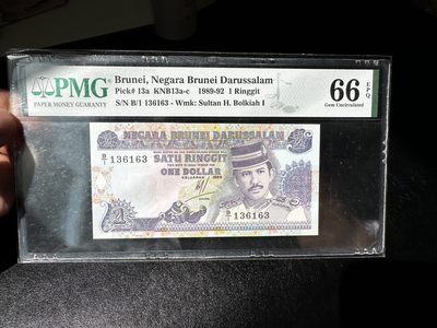 《外钞收藏家》第三百五十期（连拍场） - 1989年文莱1林吉特 PMG66 无47