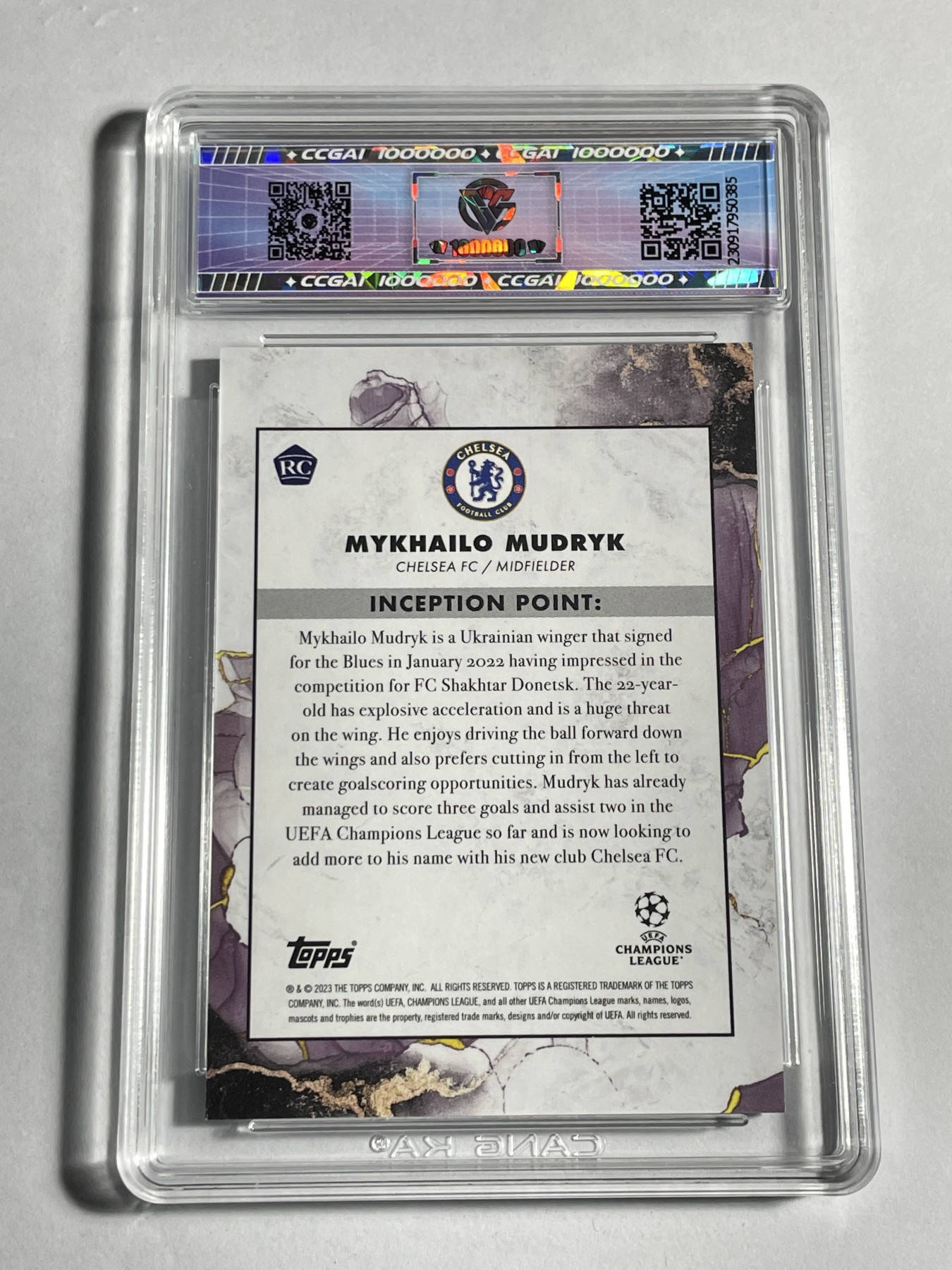 【德藏】卡牌拍卖第11期 ~【无每件最低收费！！！】 2022-23年 TOPPS INCEPTION 欧冠 切尔西俱乐部 米哈伊洛·穆德雷克 新秀 CCG 9 厚卡加厚壳封装