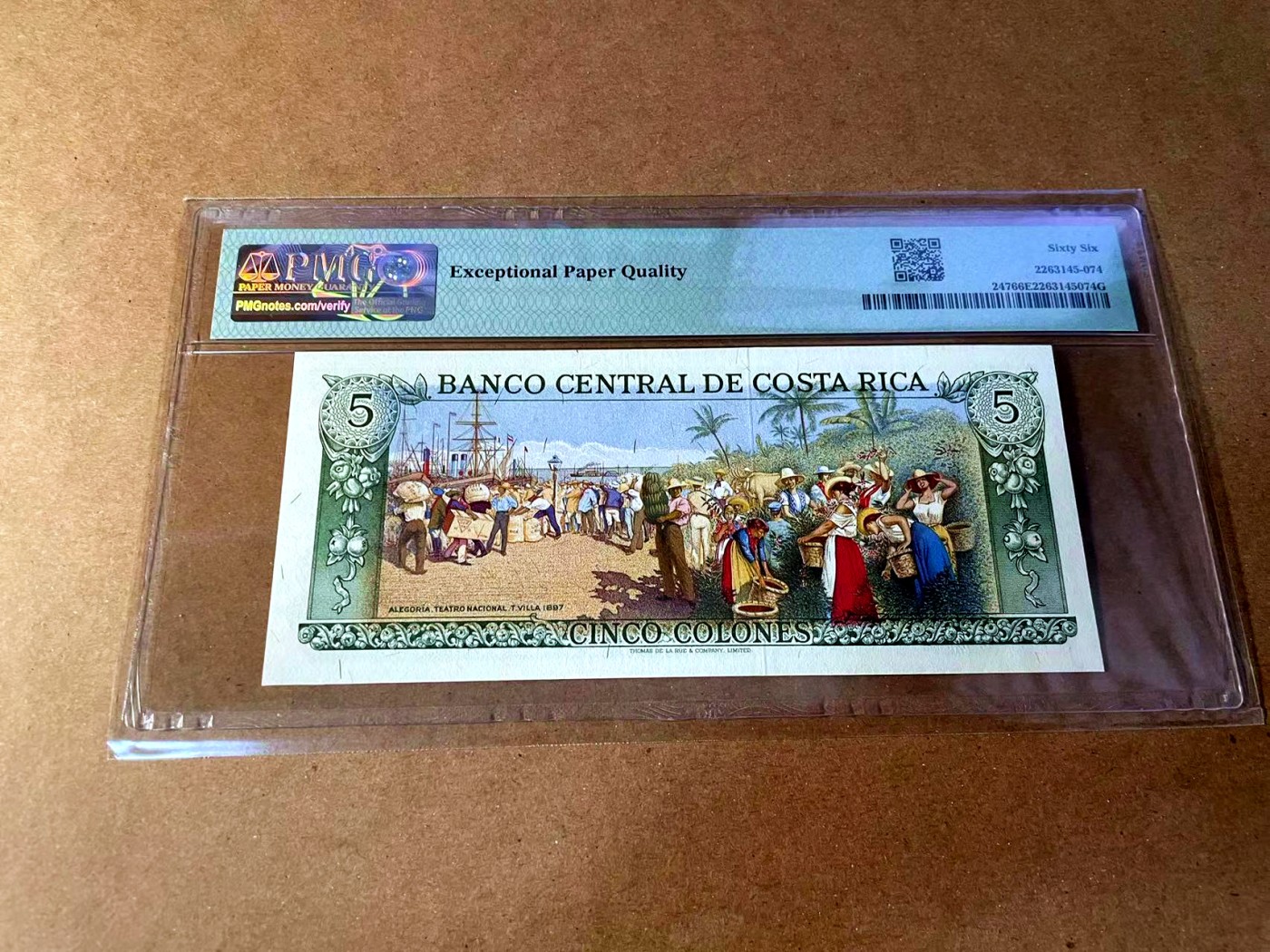 【Blue Auction】✨世界纸币精拍第449期【精】 哥斯达黎加 1975年5克朗 纪念钞版 彩背 PMG66EPQ 