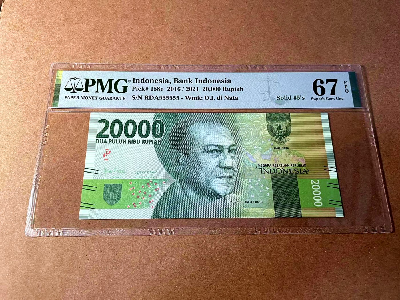 【Blue Auction】✨世界纸币精拍第449期【精】 【全同5】印尼 2016年20000卢比 PMG67EPQ 