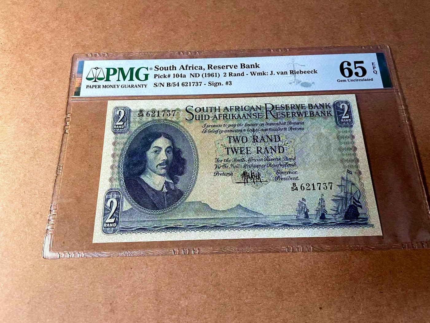 【Blue Auction】✨世界纸币精拍第449期【精】 【季军分 首年首签】南非1961年2兰特 PMG65EPQ 更高分仅5张