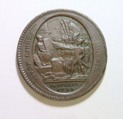 法国1792年 大革命莫奈龙5索尔高浮雕大铜币章 40MM - 法国1792年 大革命莫奈龙5索尔高浮雕大铜币章 40MM
