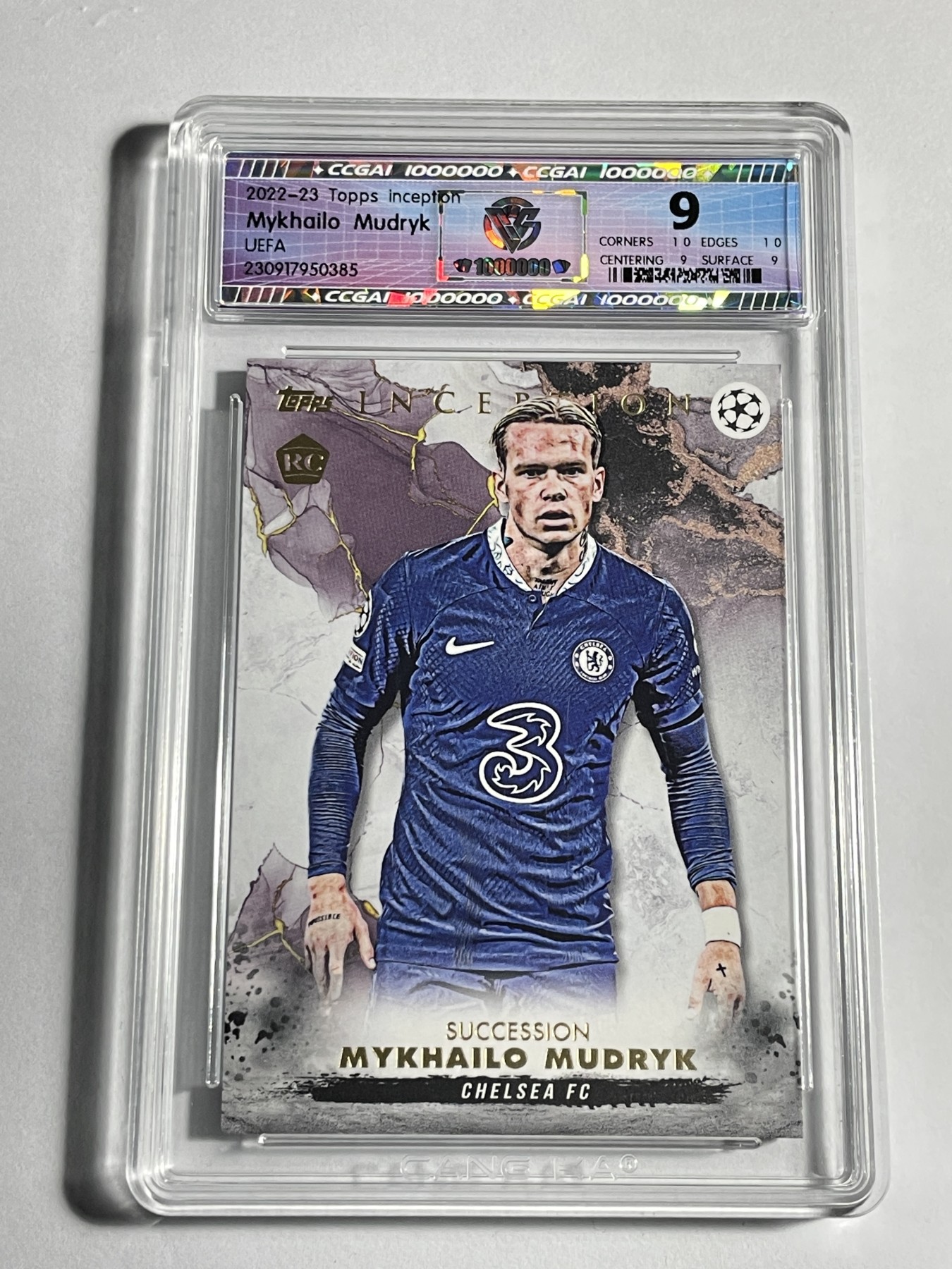 【德藏】卡牌拍卖第11期 ~【无每件最低收费！！！】 2022-23年 TOPPS INCEPTION 欧冠 切尔西俱乐部 米哈伊洛·穆德雷克 新秀 CCG 9 厚卡加厚壳封装