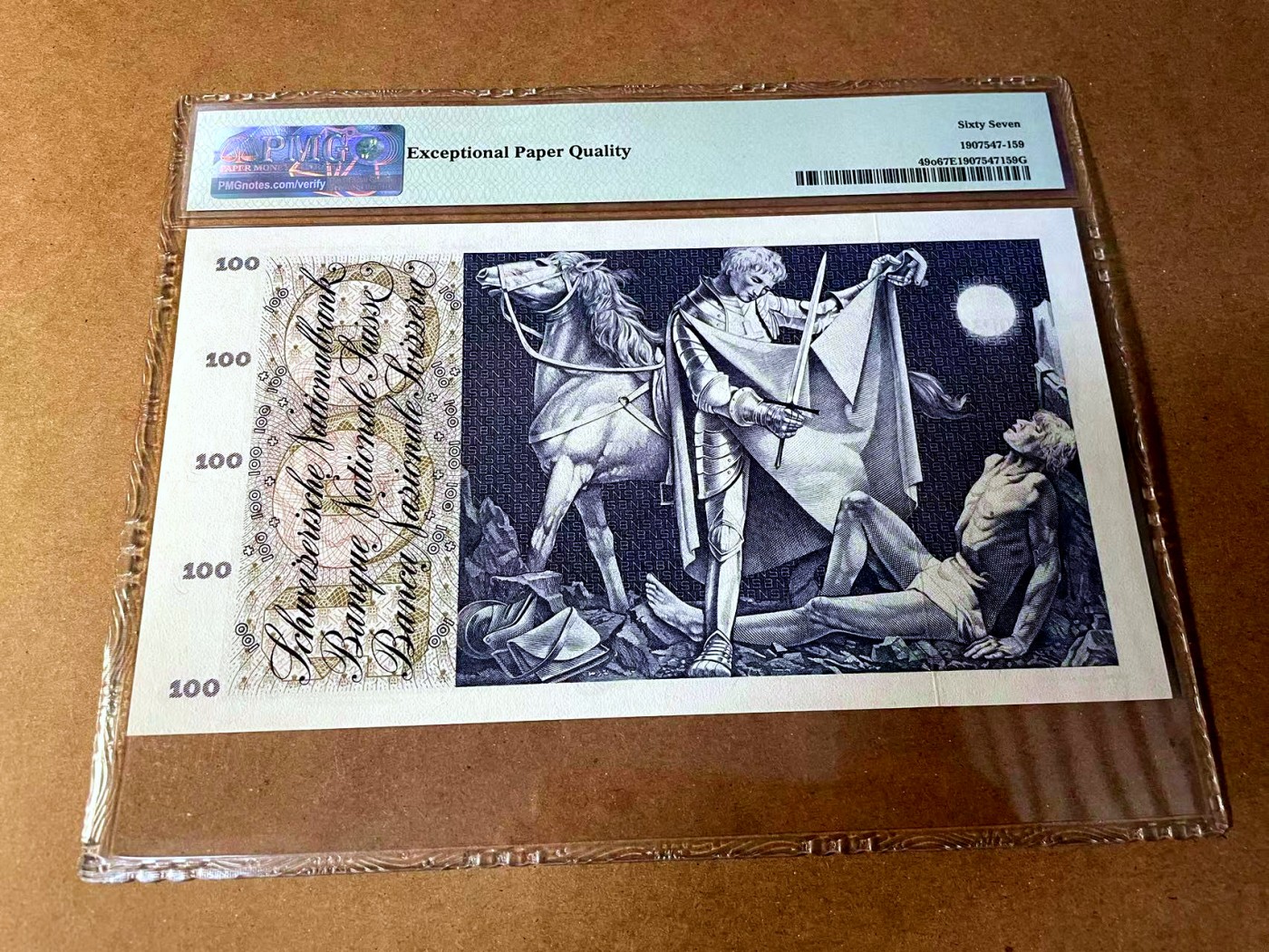 【Blue Auction】✨世界纸币精拍第449期【精】 瑞士 1973年100法郎 圣马丁割袍 PMG67EPQ 高分 大票幅 