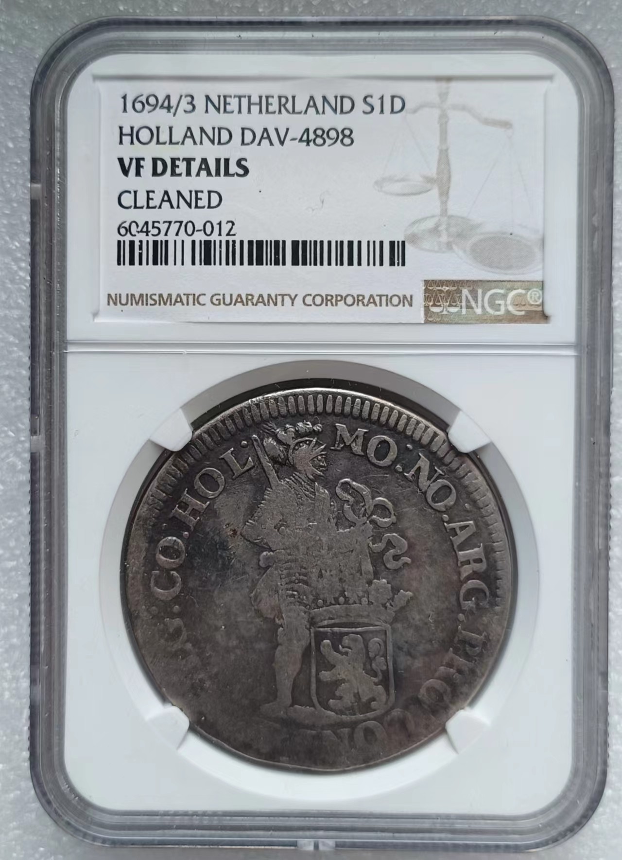 瓶子🏺第133期拍卖会  荷兰1694/3骑字  1杜大银币  老包浆老状态