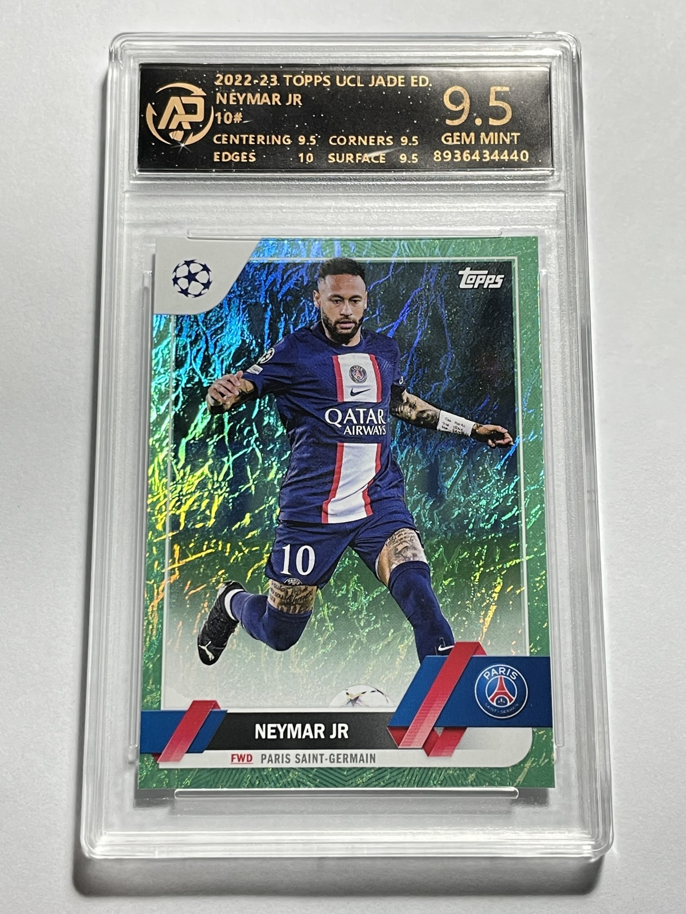 【德藏】卡牌拍卖第11期 ~【无每件最低收费！！！】 2022-23年 TOPPS 碧玉 欧冠 巴黎圣日耳曼俱乐部 内马尔 RPA 9.5