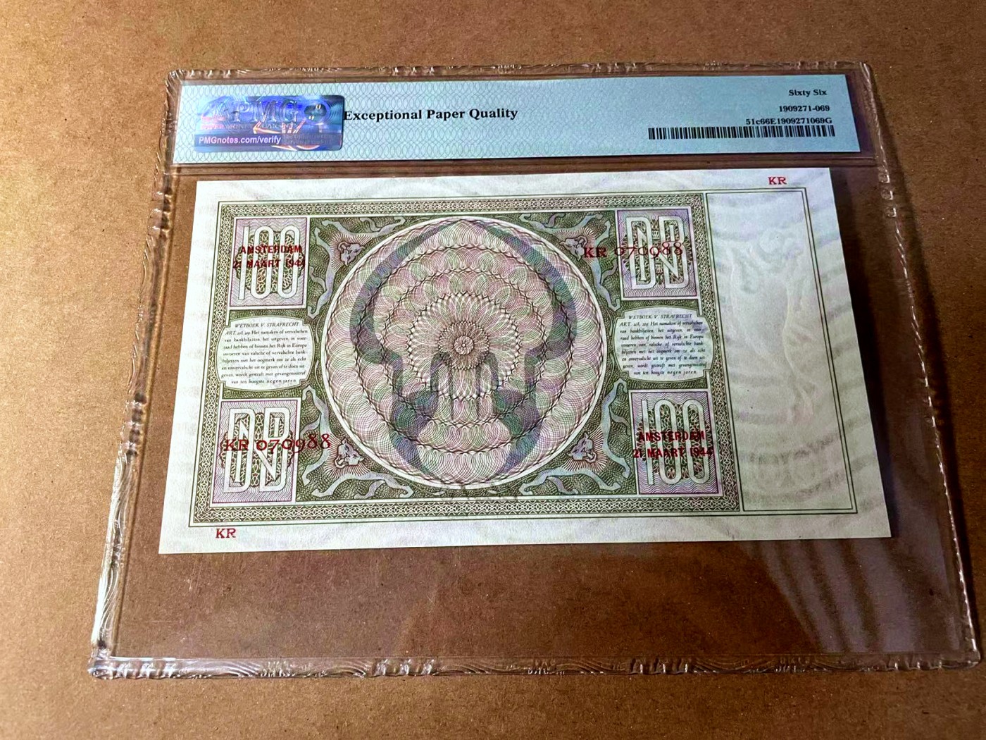 【Blue Auction】✨世界纸币精拍第449期【精】 【88尾】荷兰 1942-44年100盾 经典鬼女 PMG66EPQ 