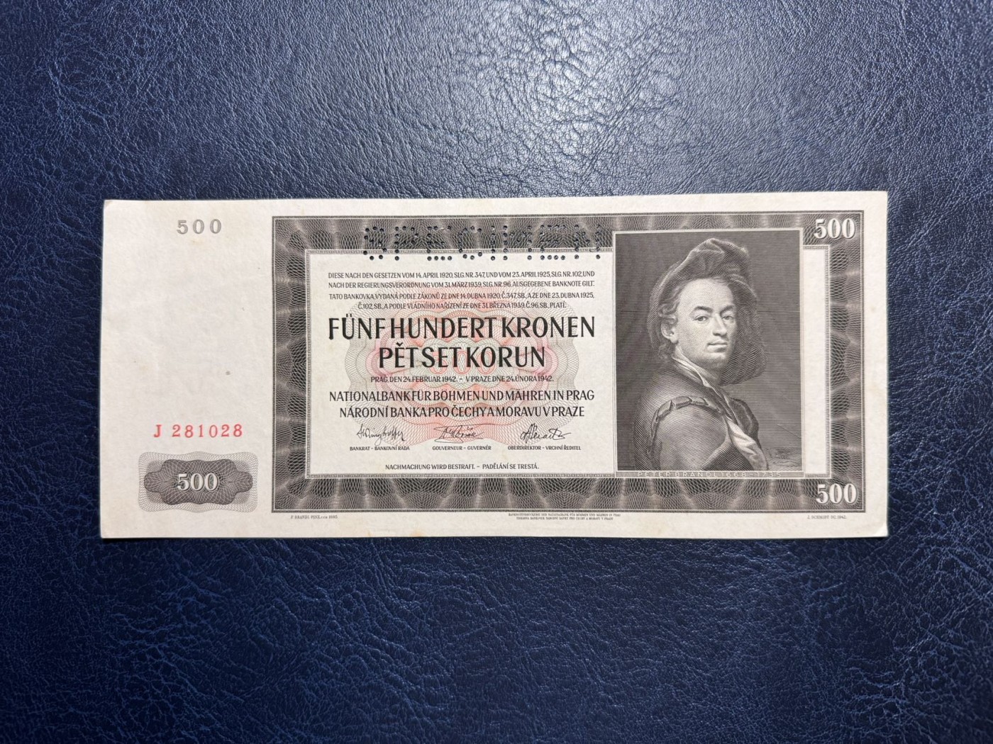 收藏联盟Quantum Auction 第332期拍卖  波西米亚和莫拉维亚1942年500克朗样票 品相AU