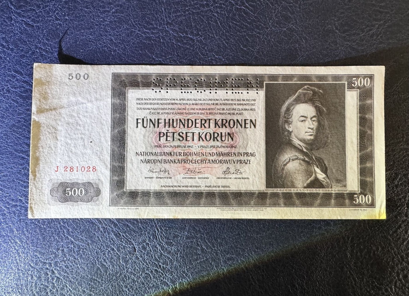 收藏联盟Quantum Auction 第332期拍卖  波西米亚和莫拉维亚1942年500克朗样票 品相AU