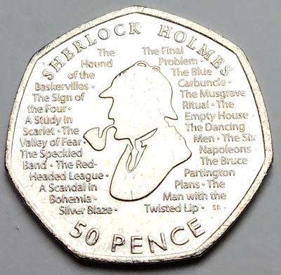 布加迪🐬～世界钱币🌾第 103 期 /  各国散币 - 英国🇬🇧 2019年 50便士 福尔摩斯柯南道尔纪念币 27mm