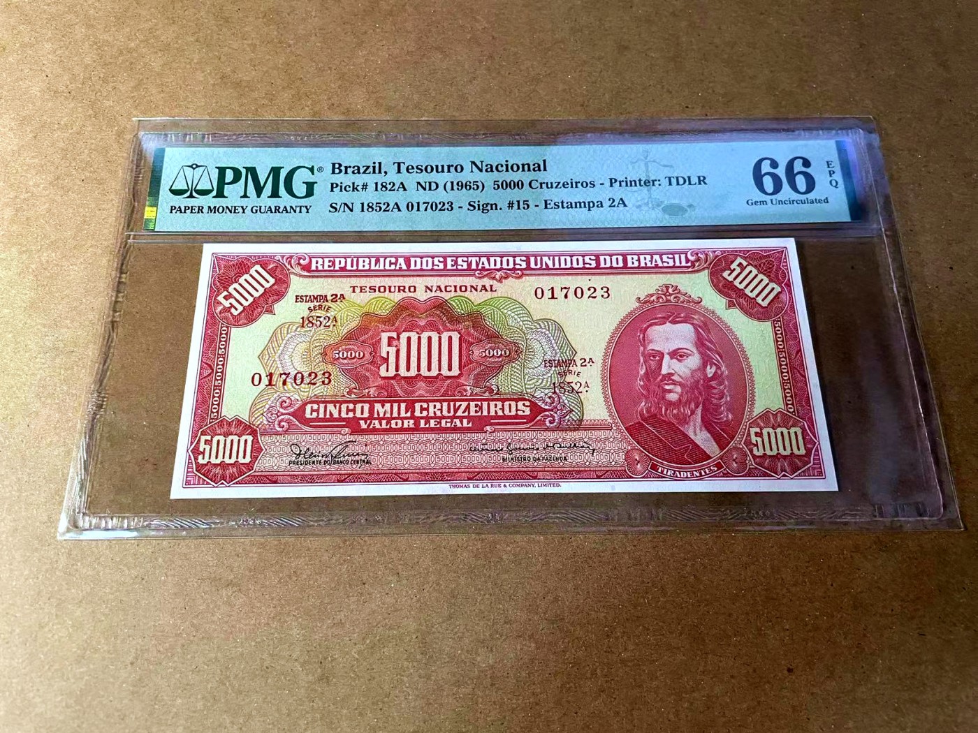 【Blue Auction】✨世界纸币精拍第449期【精】 巴西 1965年5000克鲁塞罗 PMG66EPQ 背面大场景 