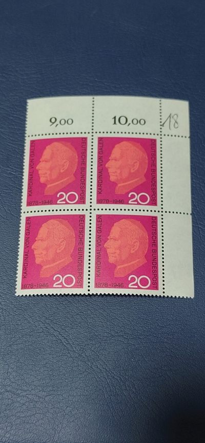 德国邮票专场，都是四方联 - 德国四方连邮票，1966年发行：明斯特主教加伦逝世20周年，品相如图