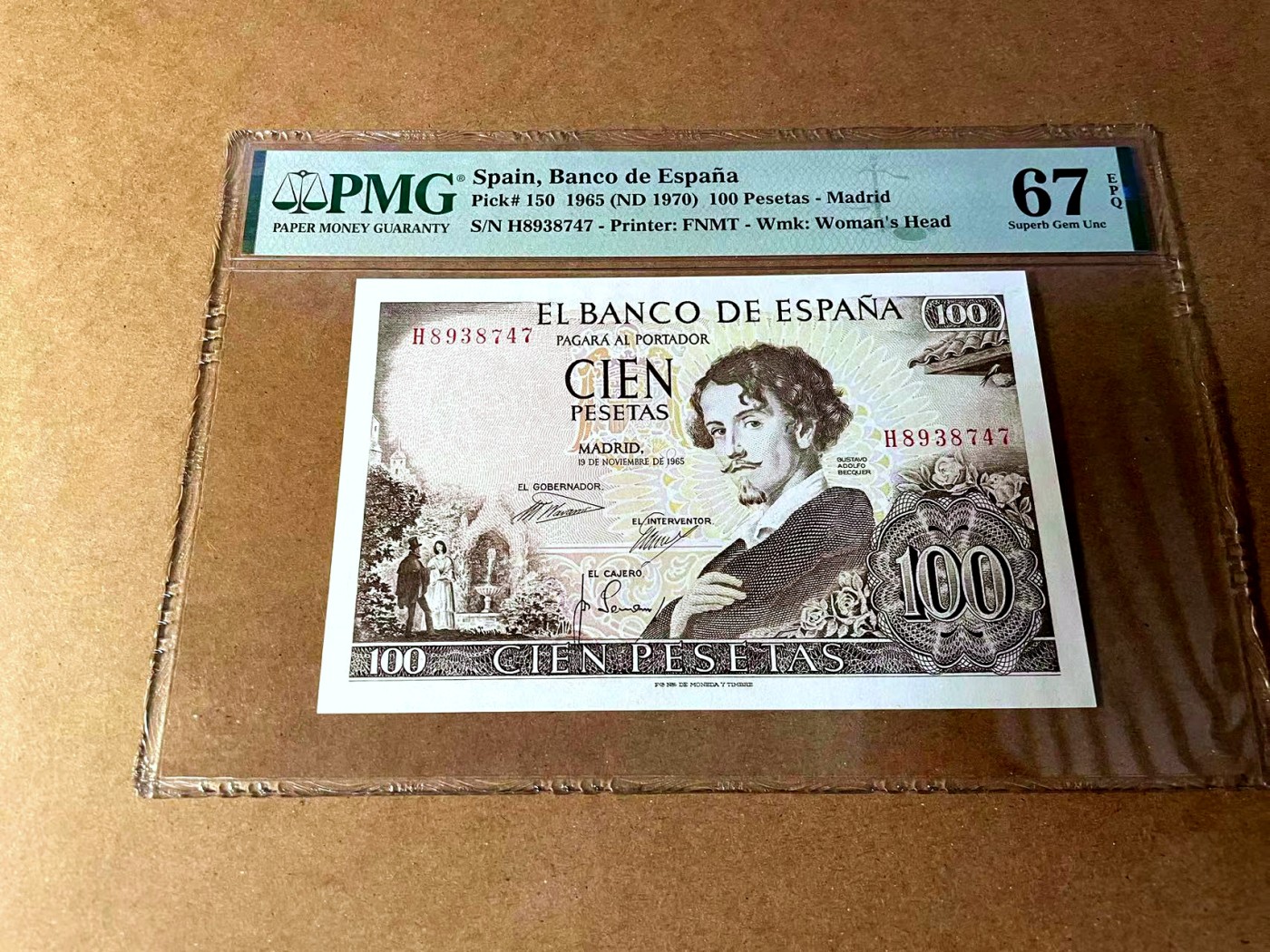 【Blue Auction】✨世界纸币精拍第449期【精】 西班牙 1965年100比塞塔 PMG67EPQ 高分