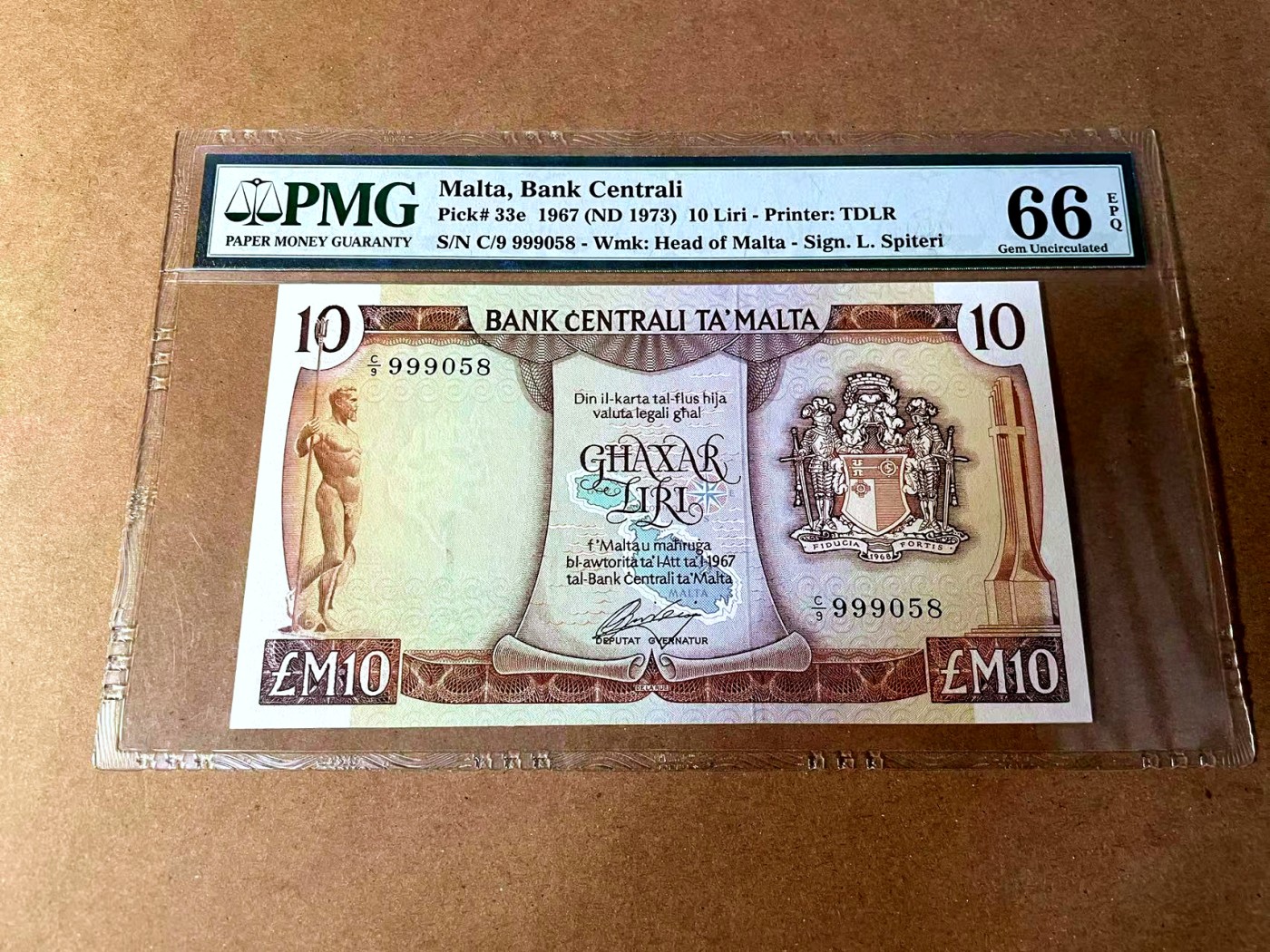 【Blue Auction】✨世界纸币精拍第449期【精】 【无47】马耳他 1973年10里拉 经典彩背 PMG66EPQ