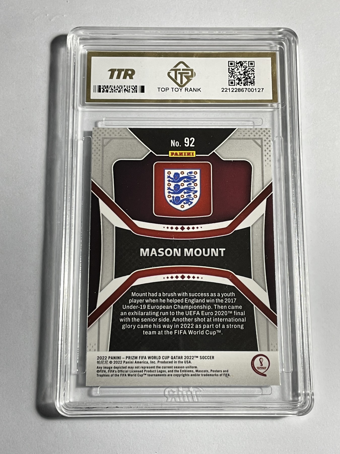 【德藏】卡牌拍卖第11期 ~【无每件最低收费！！！】 2022年 PANINI PRIZM 2022年卡塔尔世界杯 英格兰代表队 梅森·芒特 TTR 9.5