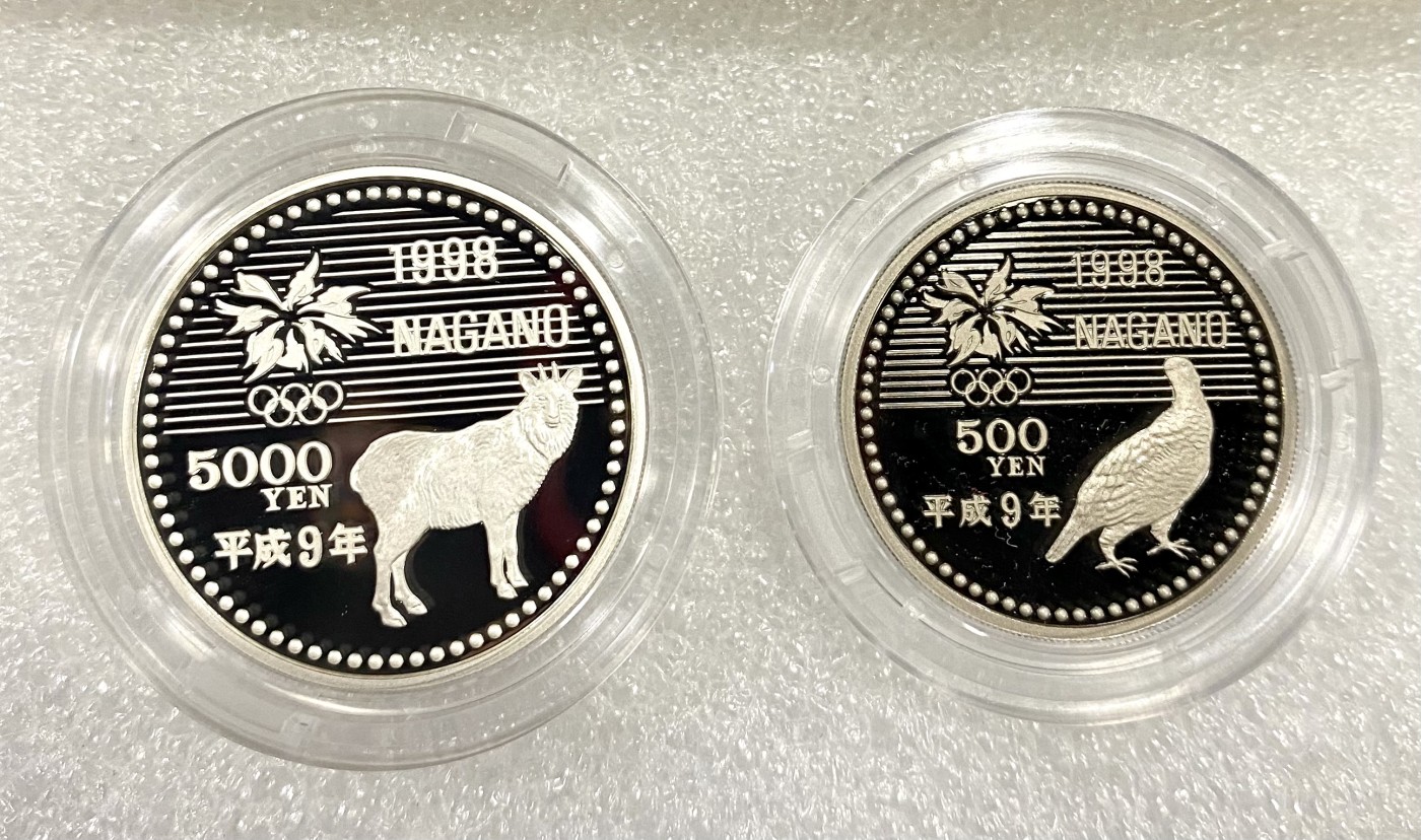 小白鼠 1 原盒证日本1998年长野冬奥会纪念币一套 一银一镍 面值5500元