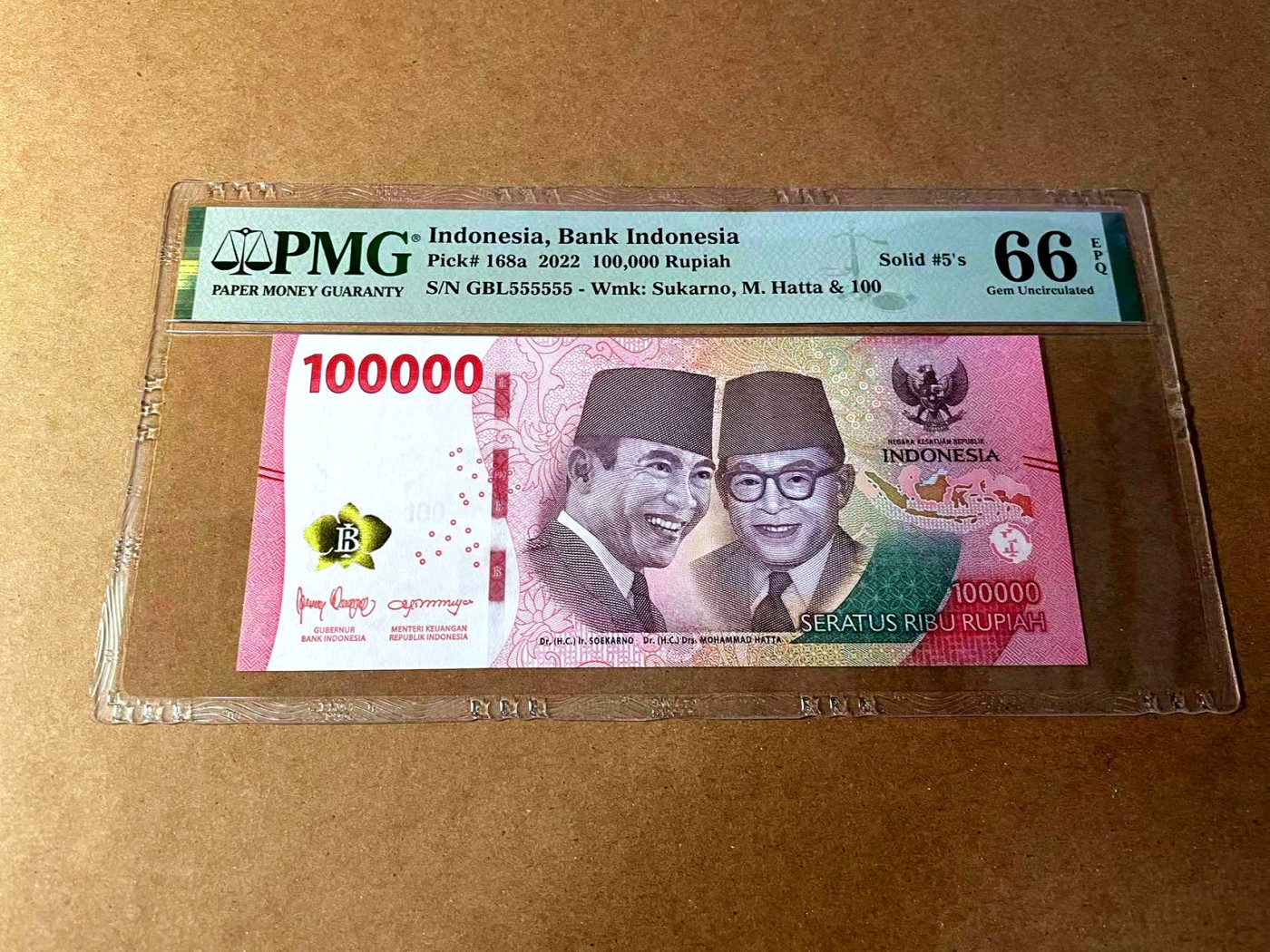 【Blue Auction】✨世界纸币精拍第449期【精】 【全同5】印尼 2022年100000卢比 PMG66EPQ 