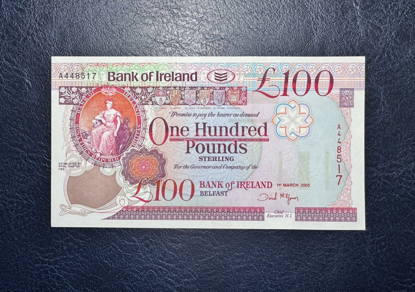 收藏联盟Quantum Auction 第332期拍卖  北爱尔兰2005年100镑首发A冠 品相全新UNC 贝尔法斯特女王大学