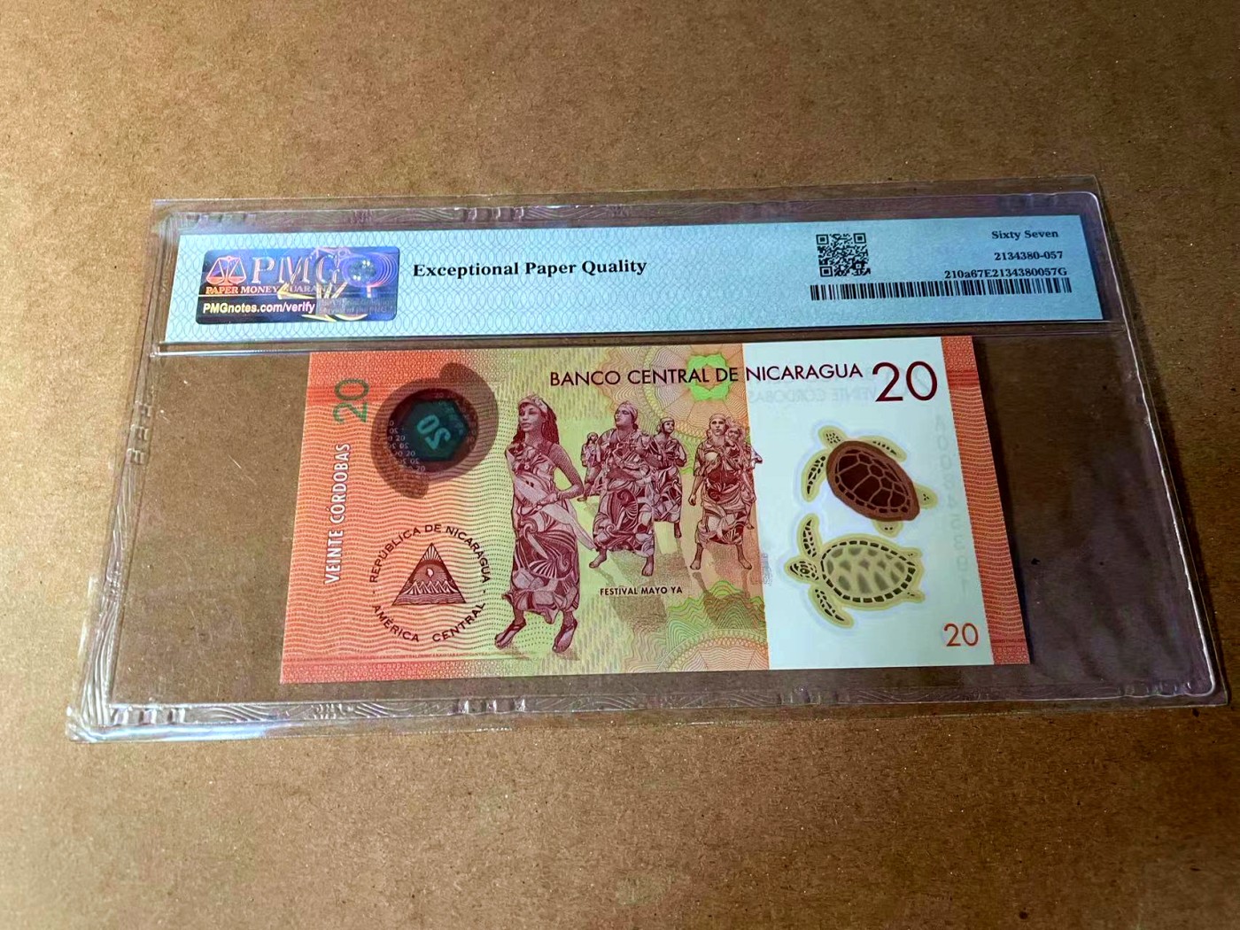 【Blue Auction】✨世界纸币精拍第449期【精】 【亚军分 A冠首发】尼加拉瓜2014年20科多巴 PMG67EPQ 高分 