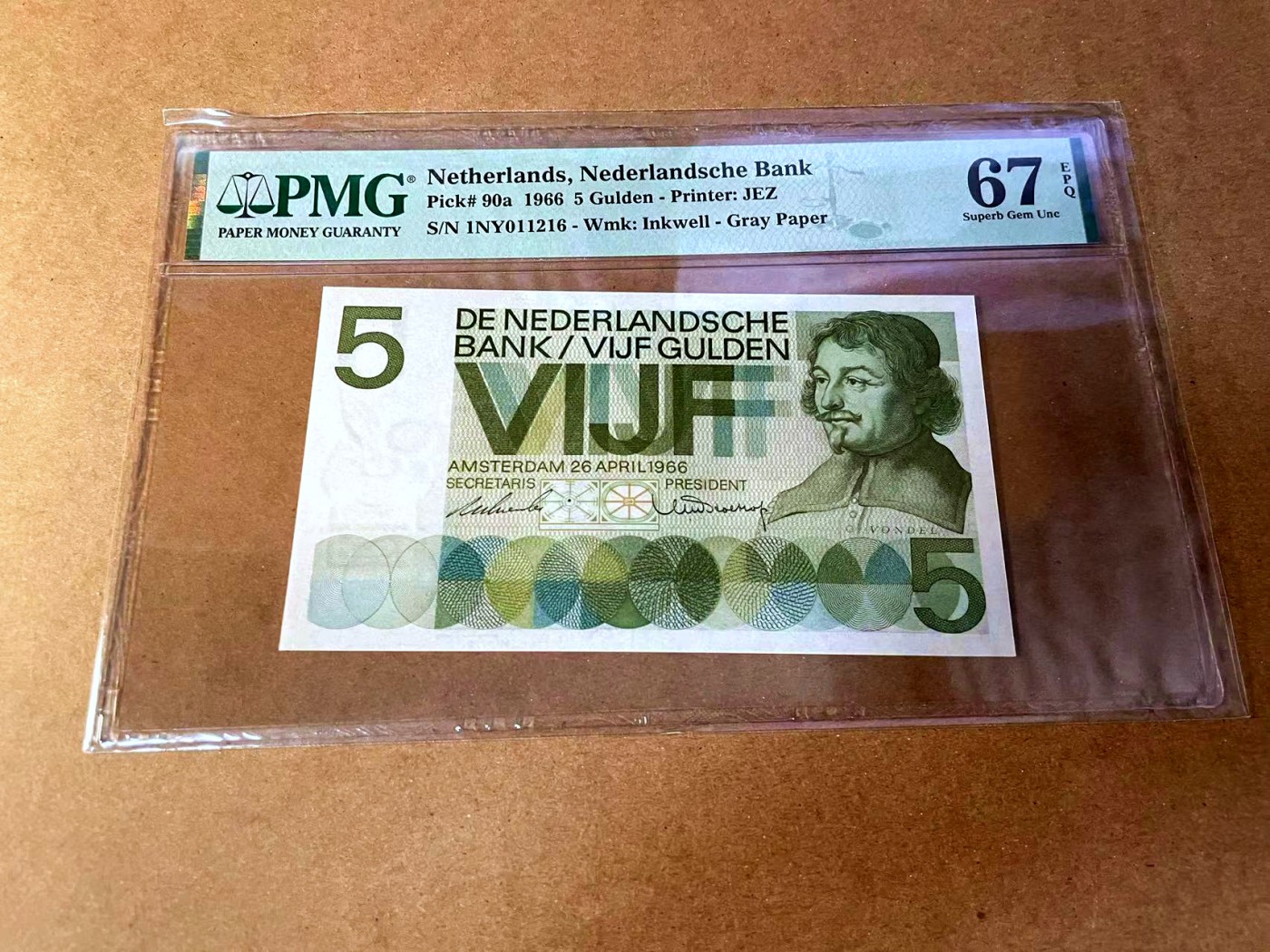 【Blue Auction】✨世界纸币精拍第449期【精】 【无47】荷兰 1966年5盾 PMG67EPQ 高分