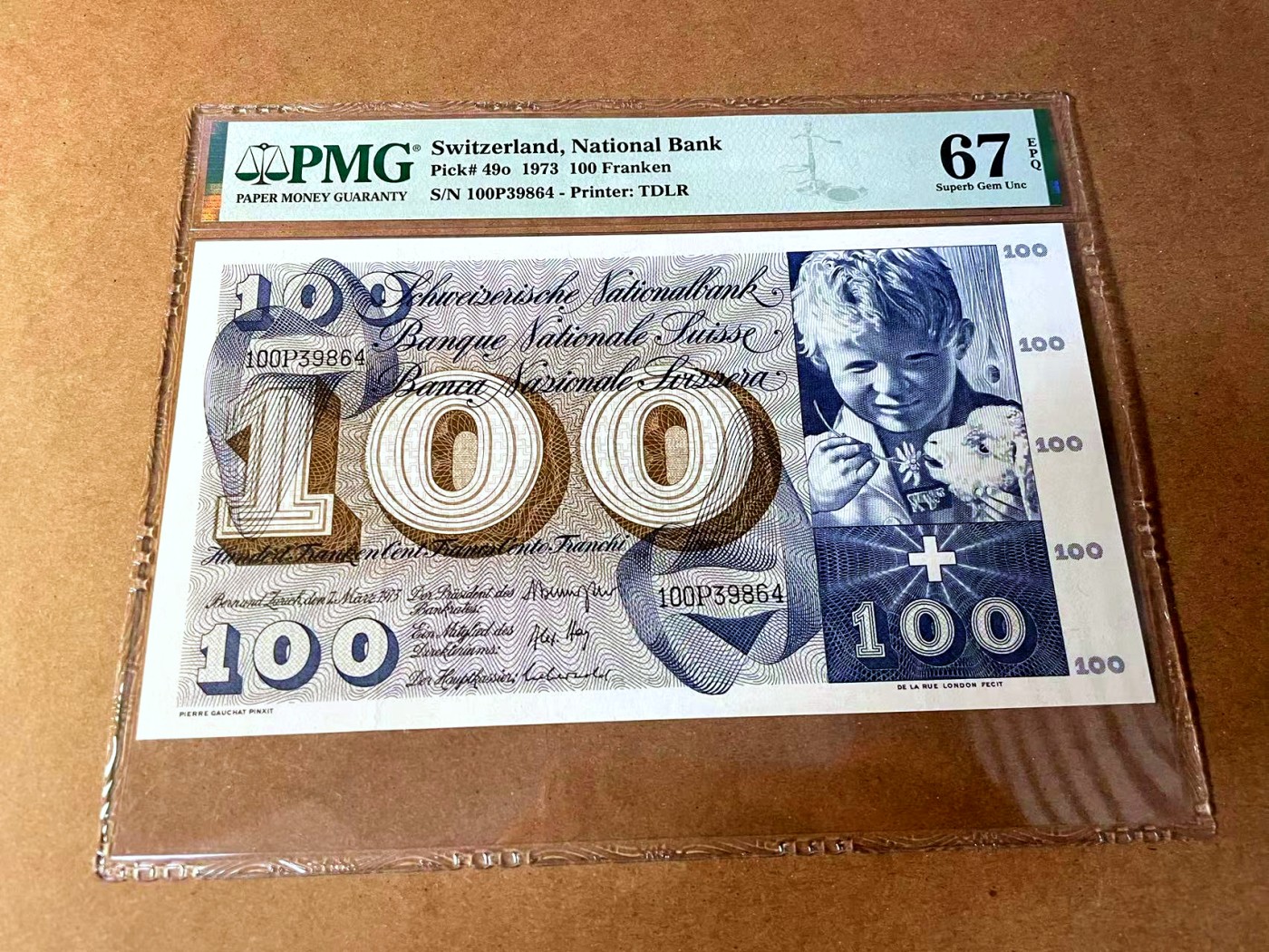 【Blue Auction】✨世界纸币精拍第449期【精】 瑞士 1973年100法郎 圣马丁割袍 PMG67EPQ 高分 大票幅 