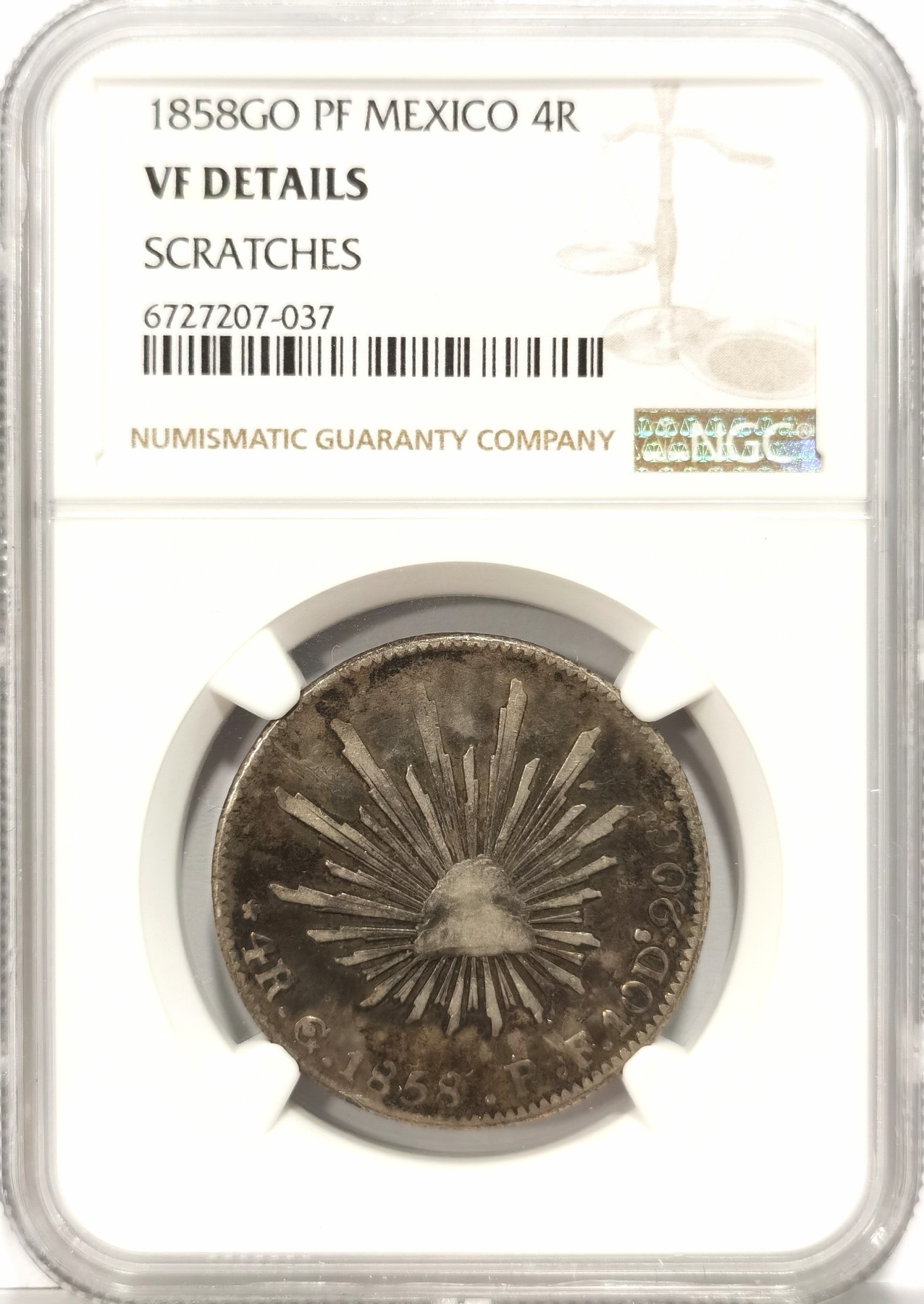 博洋堂世界钱币拍卖第140期（全场包邮） NGC VF 墨西哥1858年Go PF版鹰洋4R银币，稀少鹰洋半圆