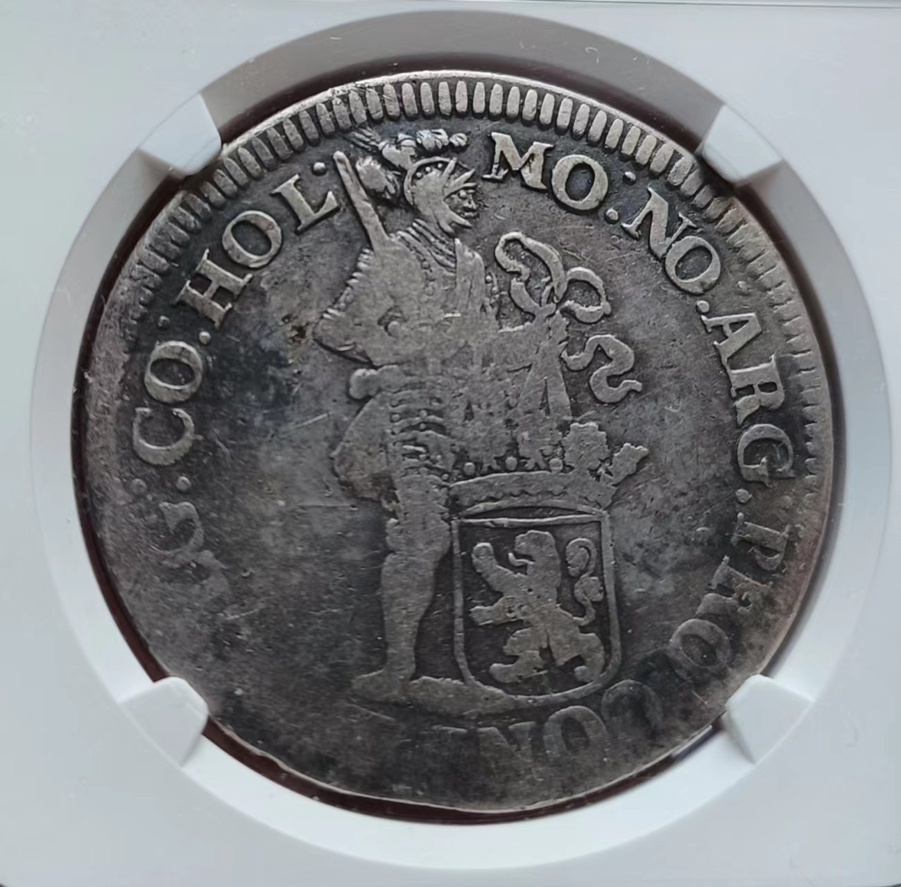 瓶子🏺第133期拍卖会  荷兰1694/3骑字  1杜大银币  老包浆老状态