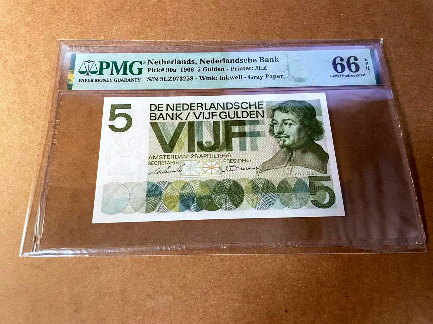 【Blue Auction】✨世界纸币精拍第449期【精】 荷兰 1966年5盾 PMG66EPQ 