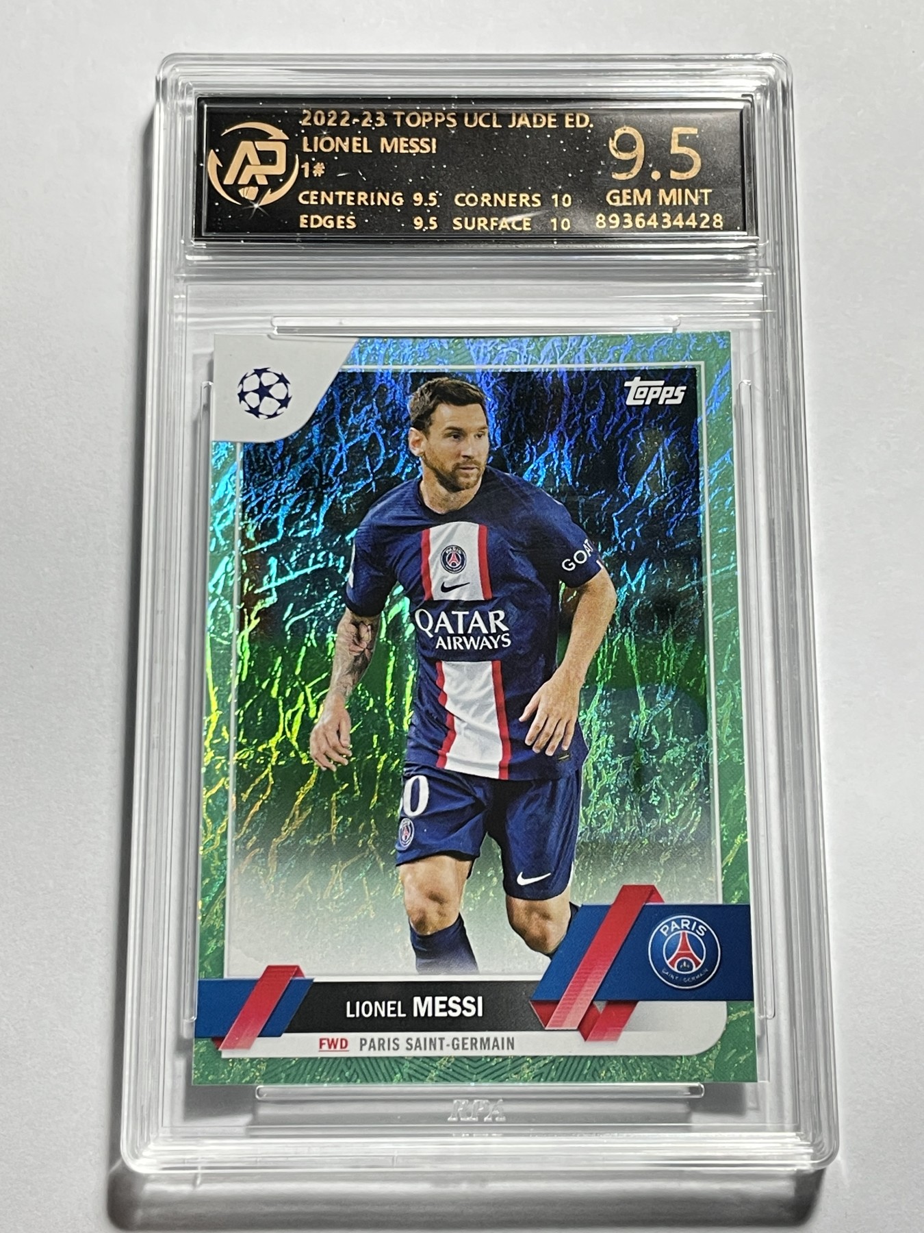 【德藏】卡牌拍卖第11期 ~【无每件最低收费！！！】 2022-23年 TOPPS 碧玉 欧冠 巴黎圣日耳曼俱乐部 梅西 RPA 9.5