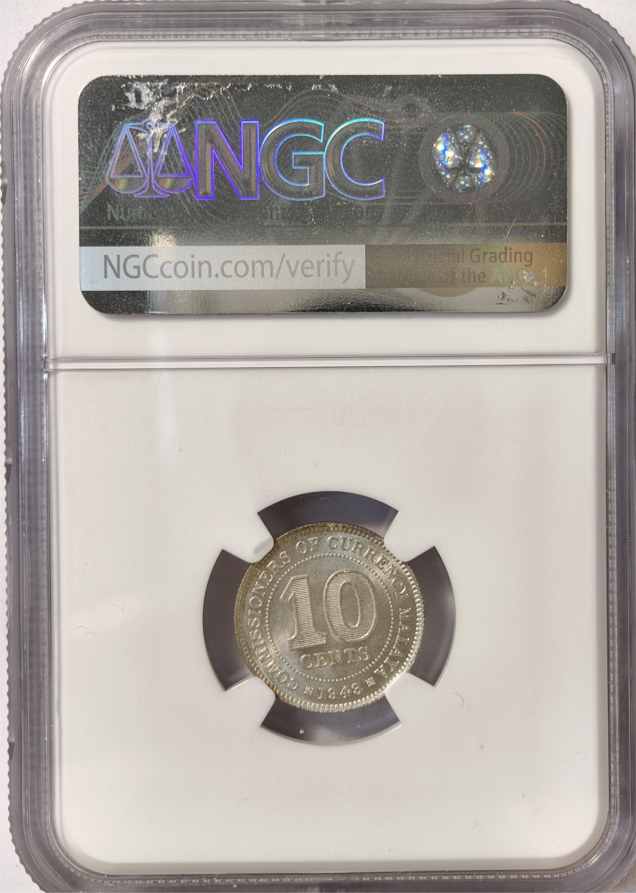 紫瑗钱币——第332期拍卖 马来亚 1943年 乔治六世 10分 银币 NGC MS63