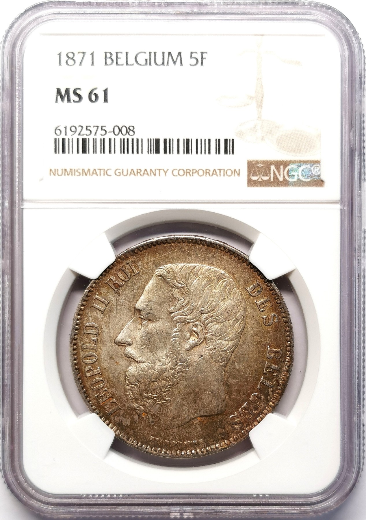 凡希社世界钱币微拍第二百六十四期 1871比利时利奥波德二世5法郎大银NGC-MS61