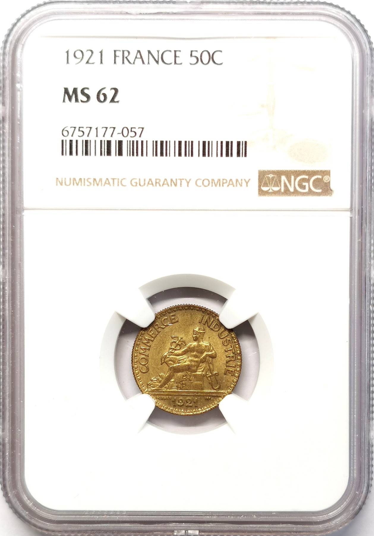 凡希社世界钱币微拍第二百六十四期 1921法国50生丁铜币NGC-MS62